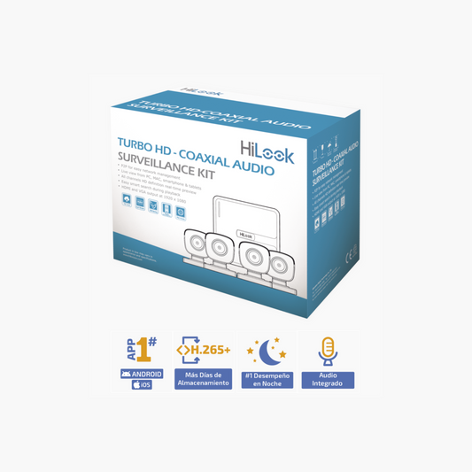 Kit TurboHD 1080p Coaxial Audio 4 Cámaras DVR 4 Canales
