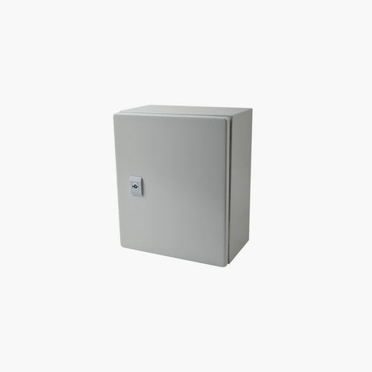Gabinete de Acero IP66 Uso en Intemperie (250 x 300 x 150 mm) con Placa Trasera Interior Metálica y Compuerta Inferior Atornillable (Incluye Chapa y Llave T).