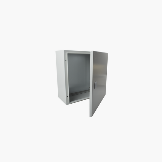 Gabinete de Acero IP66 Uso en Intemperie (400 x 400 x 200 mm) con Placa Trasera Interior de Metal y Compuerta Inferior Atornillable (Incluye Chapa y Llave T).