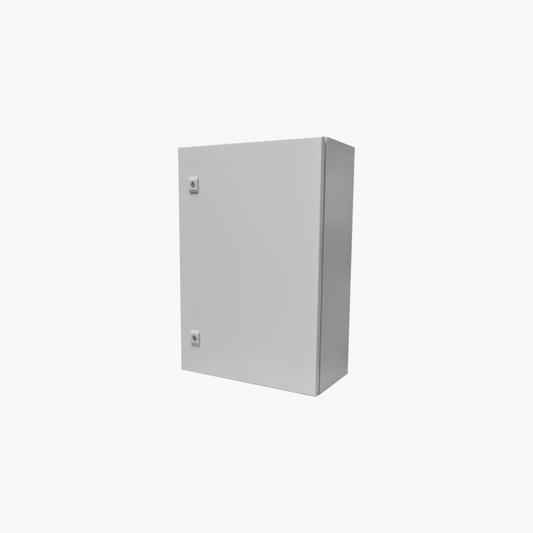 Gabinete de Acero IP66 Uso en Intemperie (500 x 700 x 250 mm) con Placa Trasera Interior Metálica y Compuerta Inferior Atornillable (Incluye Chapa y Llave T).