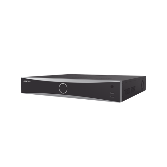 NVR 12 Megapixel (4K) / 16 canales IP / 16 Puertos PoE+ / AcuSense (Evita Falsas Alarmas) / Reconocimiento Facial / 4 Bahías de Disco Duro / Switch PoE 300 mts / HDMI en 4K / Alarmas I/O