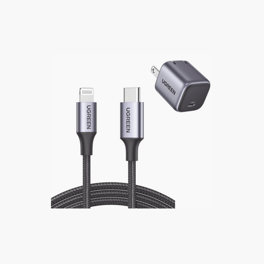 Kit de Cargador de 20w Tecnología GaN y Cable Lightning Certificado Mfi